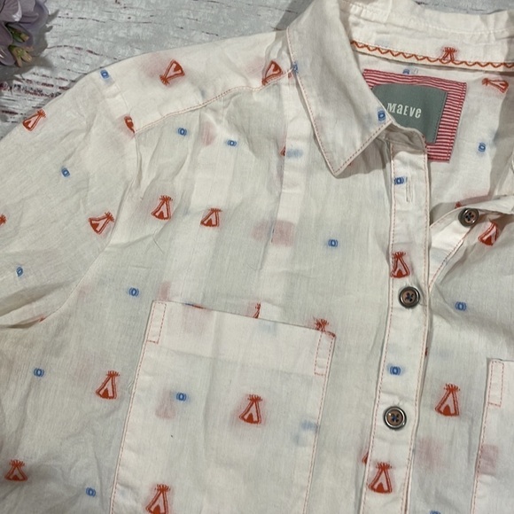 Anthropologie Maeve Miette Teepee Embroidered Button Down Shirt - Picture 6 of 10